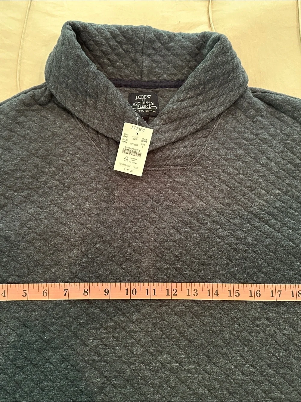NWT J.Crew Quilted Fleece Pullover Shawl Collar Men’s Large Blue